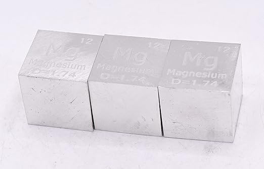 1" 25.4mm Magnesium Metal Cube Mg up to 99.9% Pure Periodic Table Element Engraved Density Collection Science Education Display Block Cube + Acrylic Case Box - 1PC