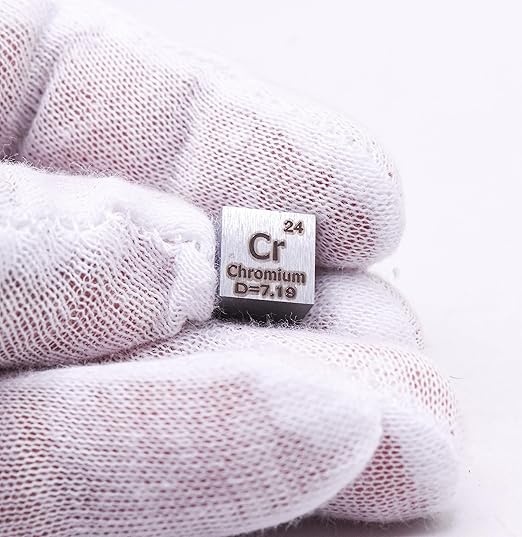 0.39" 10mm Chromium Metal Cube Cr up to 99.9% Pure Periodic Table Element Engraved Density Collection Science Education Display Block Cube + Acrylic Case Box - 1PC