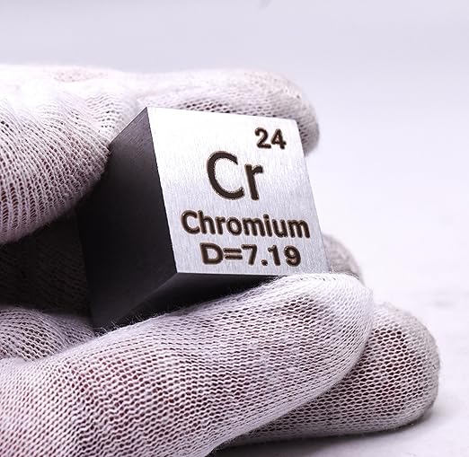 1" 25.4mm Chromium Metal Cube Cr up to 99.9% Pure Periodic Table Element Engraved Density Collection Science Education Display Block Cube + Acrylic Case Box - 1PC