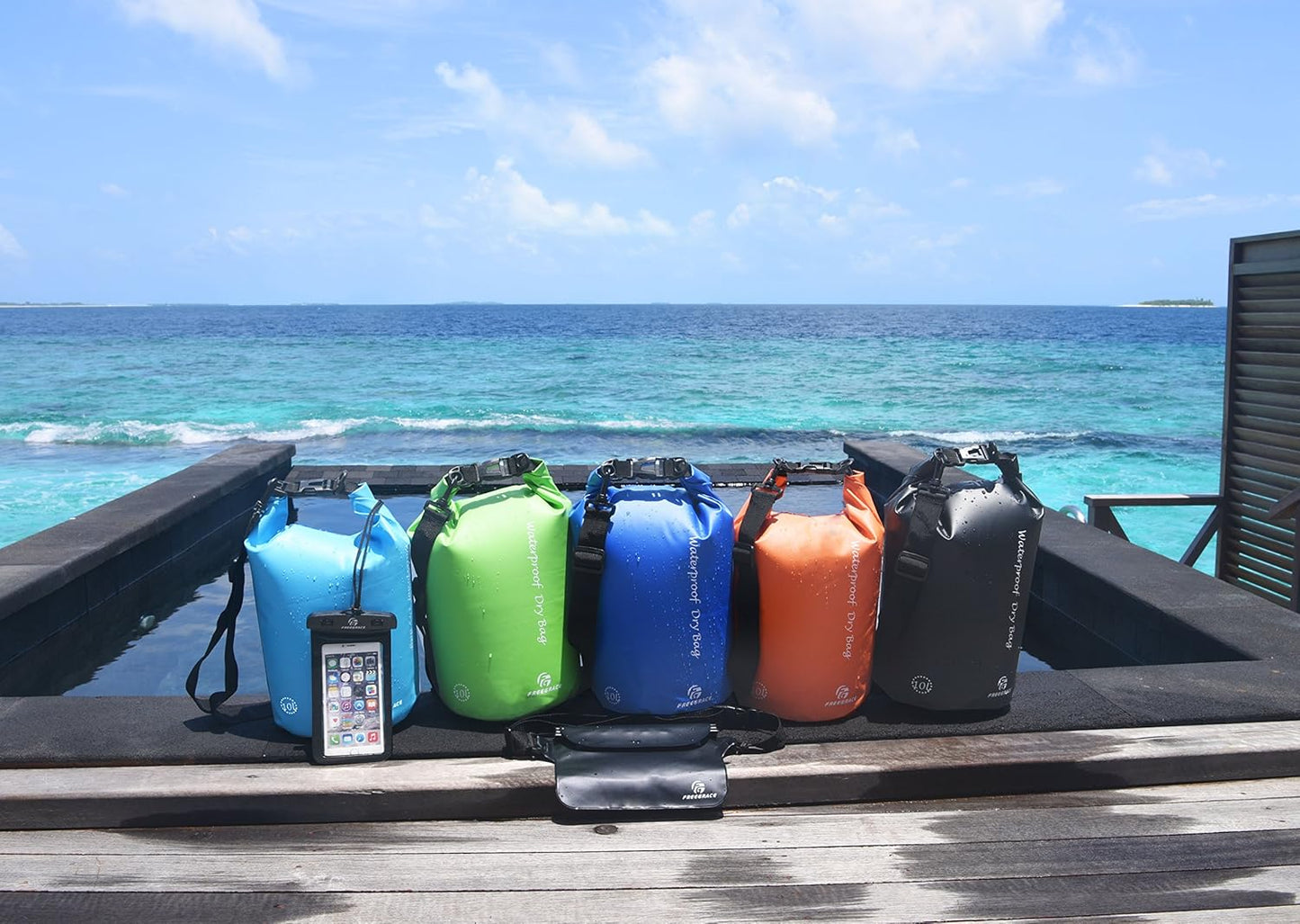 Freegrace Waterproof Dry Bags Set of 3 Dry Bag with 2 Zip Lock Seals & Detachable Shoulder Strap, Waist Pouch & Phone Case - Can Be Submerged Into Water (Navy Blue, 20L)