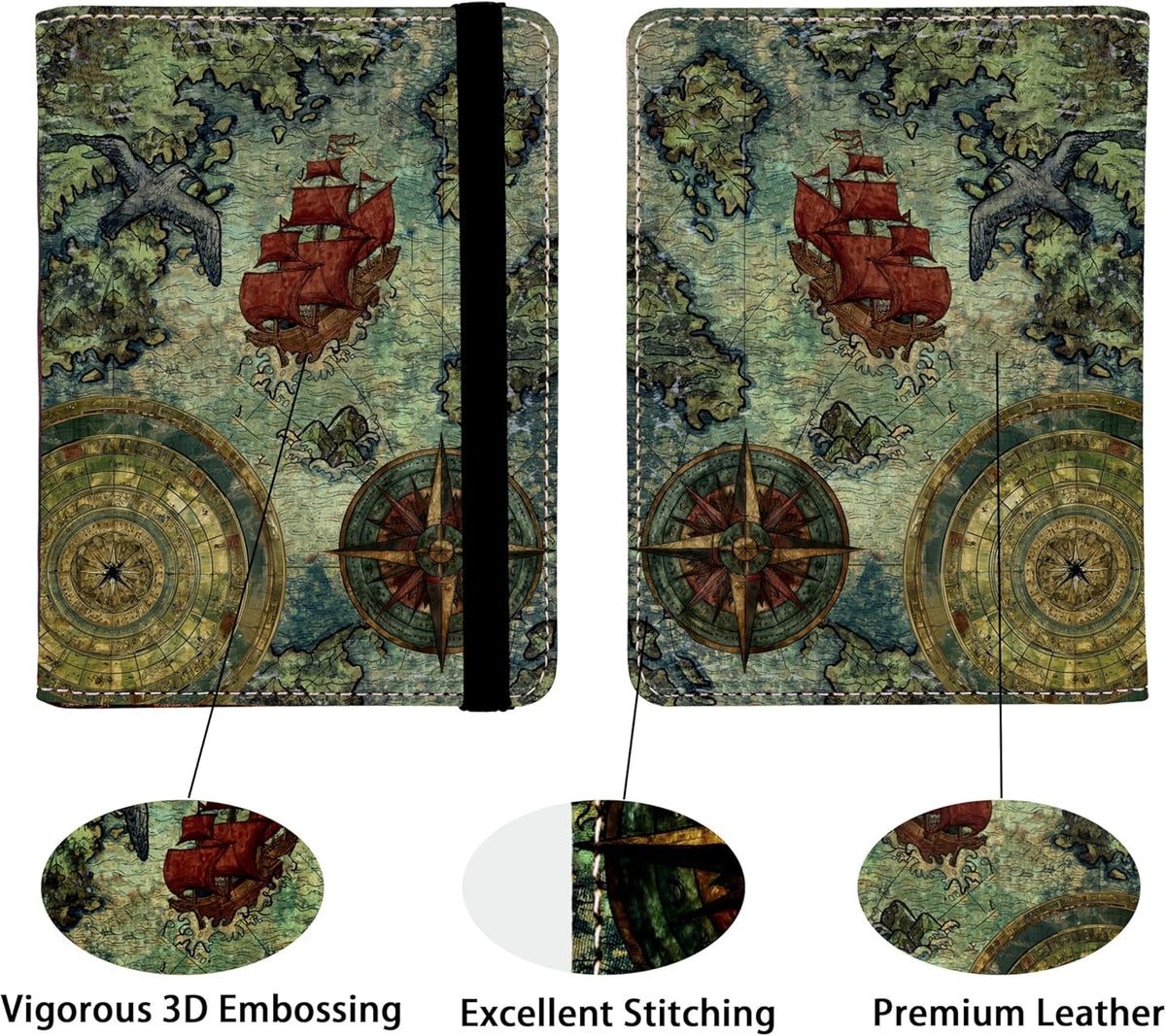 Old Pirate Map Passport Holder for Women and Men PU Leather Passport Cover for Travel