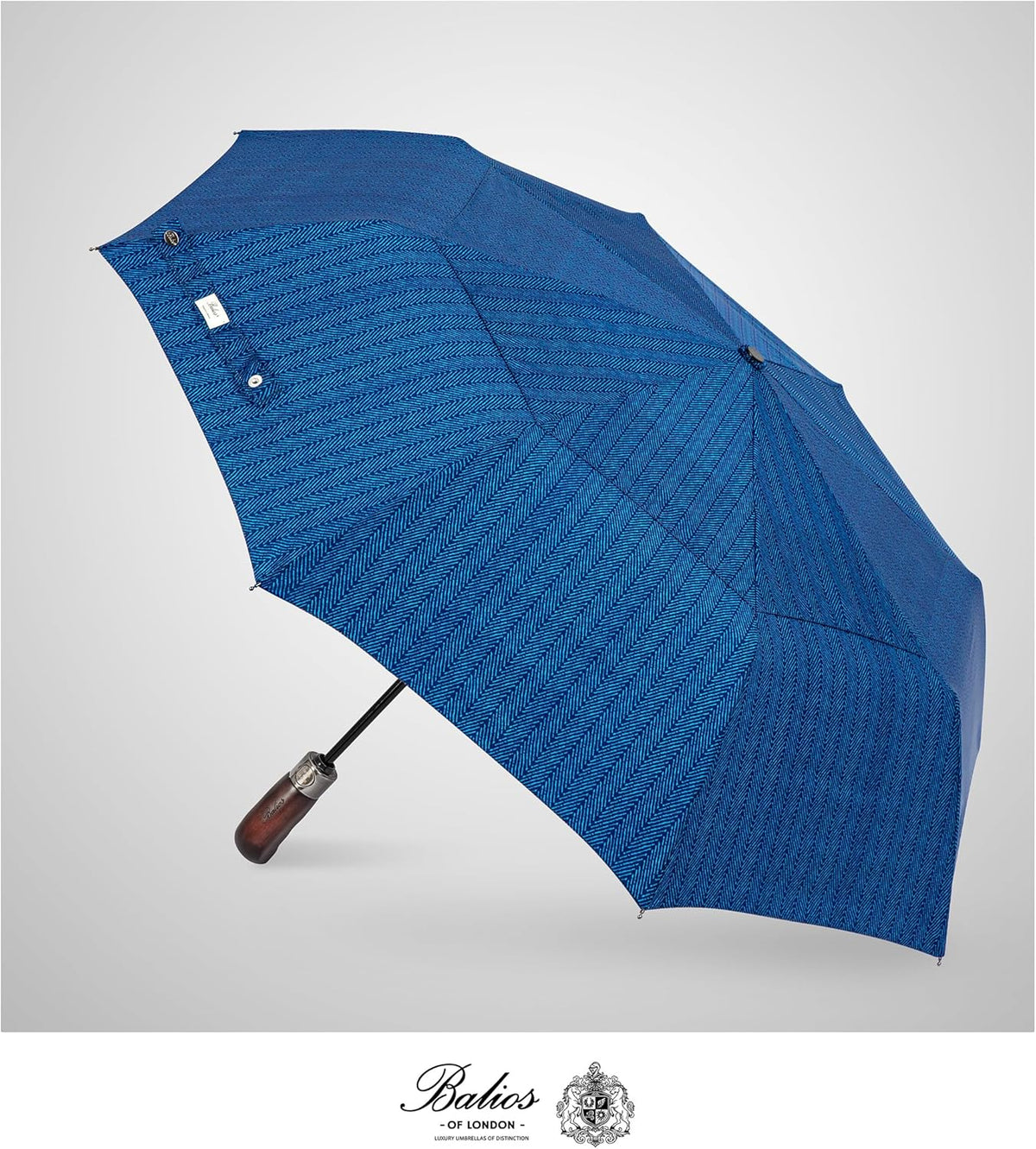 Balios Travel Folding Umbrella with Real Wood Handle Auto Open Close Vented Windproof Canopy - Designed in UK