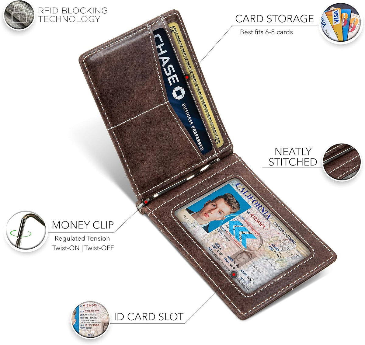 SERMAN BRANDS RFID Blocking Wallet Slim Bifold - Genuine Leather Minimalist Front Pocket Wallets for Men with Money Clip Gift