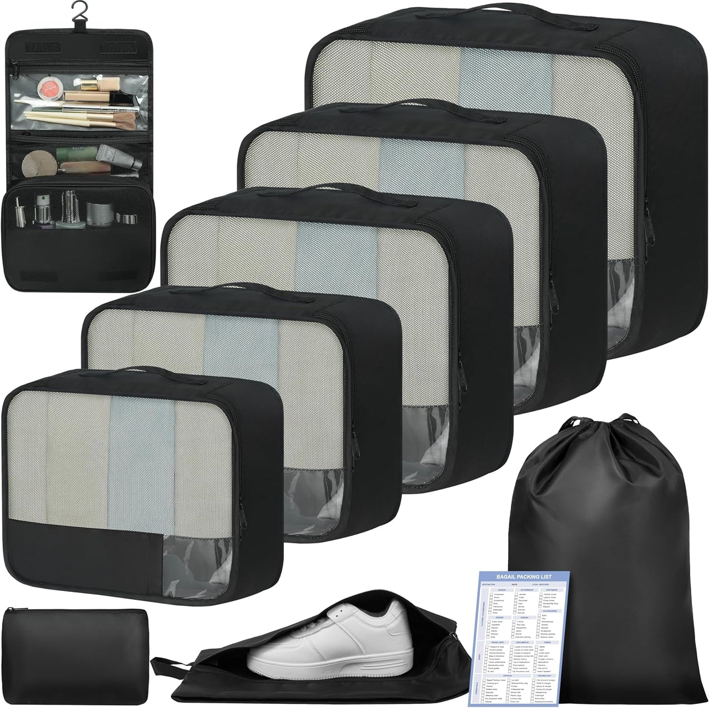 BAGAIL 9 Set Packing Cubes Luggage Packing Organizers for Travel Accessories