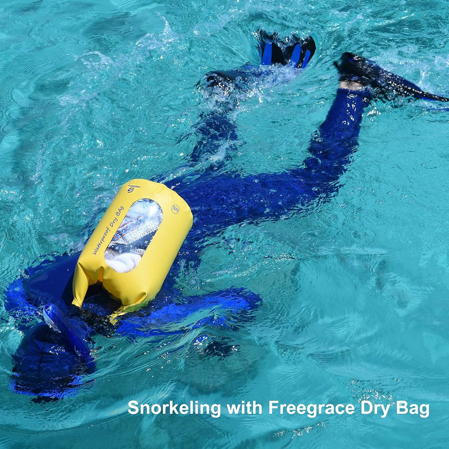 Freegrace Waterproof Dry Bags Set of 3 Dry Bag with 2 Zip Lock Seals & Detachable Shoulder Strap, Waist Pouch & Phone Case - Can Be Submerged Into Water - for Swimming (Navy Blue(Window), 20L)