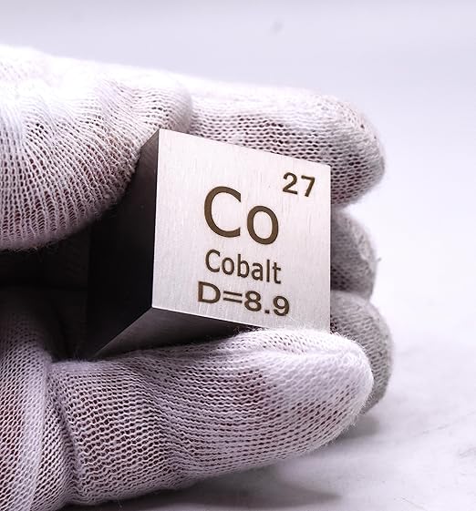 1" 25.4mm Cobalt Metal Cube Co up to 99.9% Pure Periodic Table Element Engraved Density Collection Science Education Display Block Cube + Acrylic Case Box - 1PC
