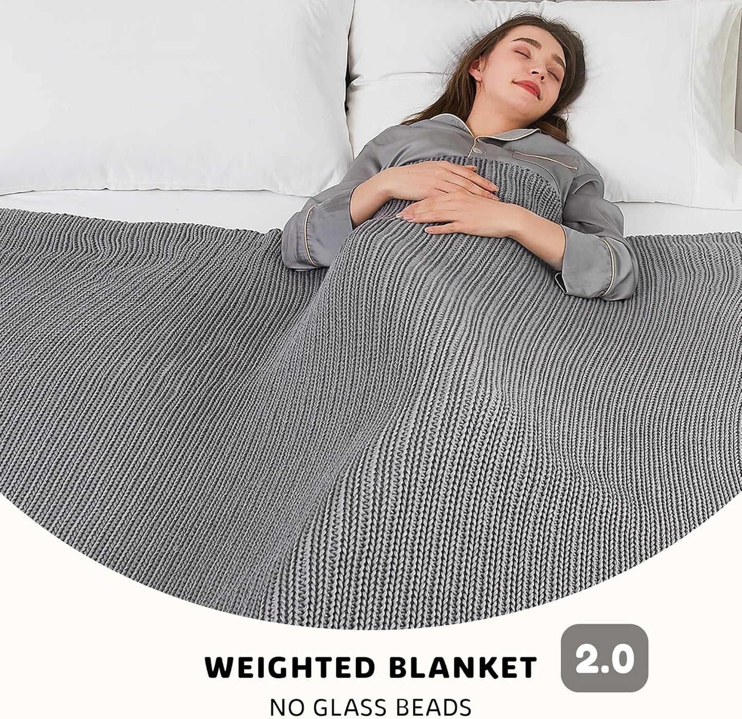L'AGRATY Knitted Weighted Blanket - 50"x60" 7lbs Cooling Chunky Knit Heavy Blanket for Adults Braided Crochet Throw Thick Cable Yarn Knit Decorative No Beads Evenly Weighted Machine Washable