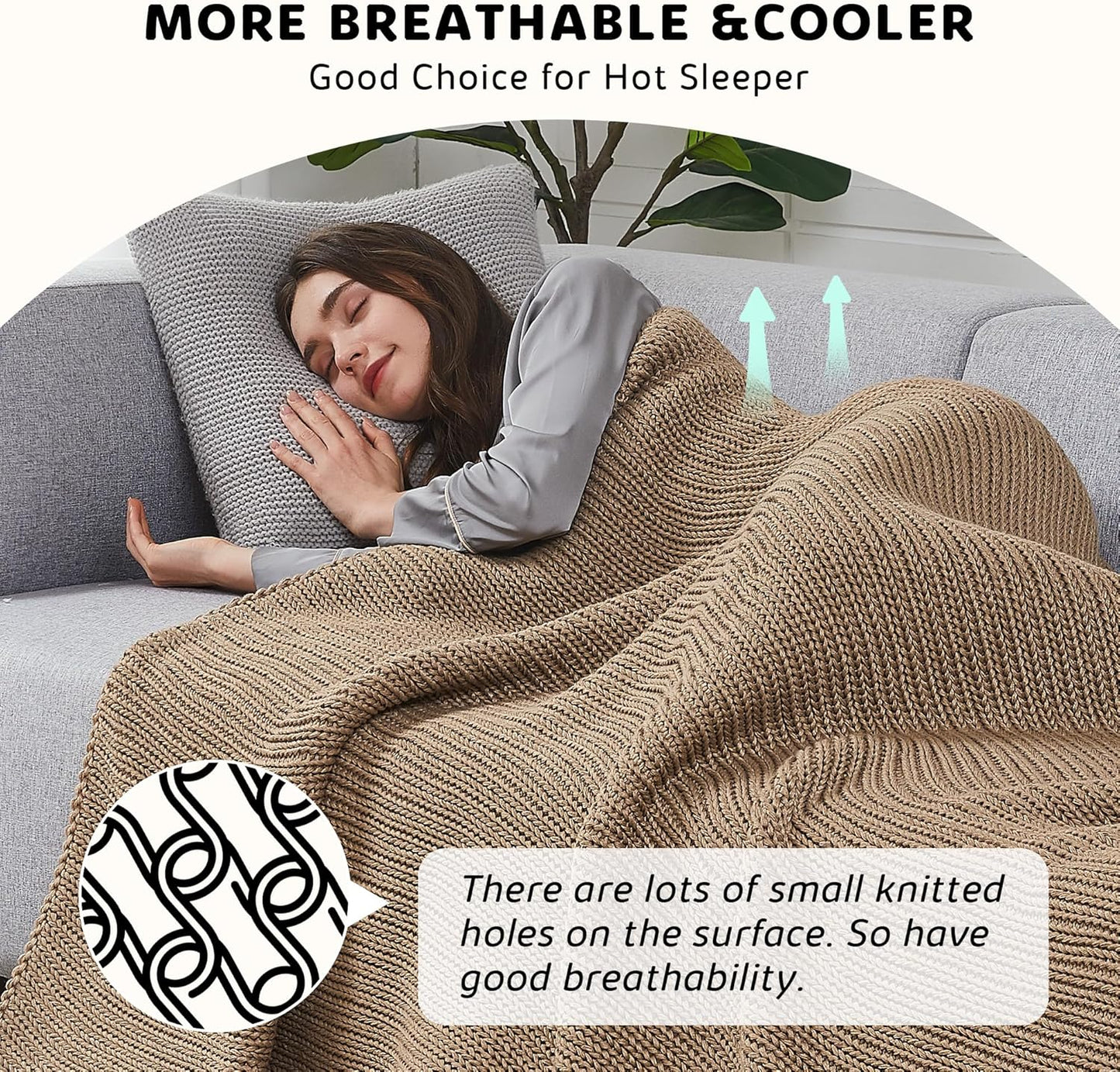 L'AGRATY Knitted Weighted Blanket - 50"x60" 10lbs Cooling Chunky Knit Heavy Blanket for Adults Braided Crochet Throw Thick Cable Yarn Knit Decorative No Beads Evenly Weighted Machine Washable
