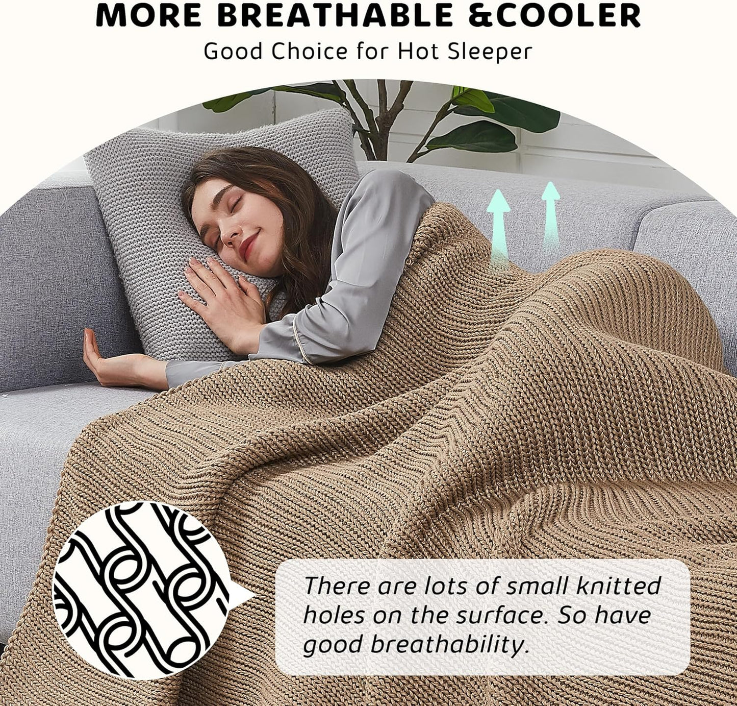 L'AGRATY Knitted Weighted Blanket - 60"x80" 20lbs Cooling Chunky Knit Heavy Blanket for Adults Braided Crochet Throw Thick Cable Yarn Knit Decorative No Beads Evenly Weighted Machine Washable
