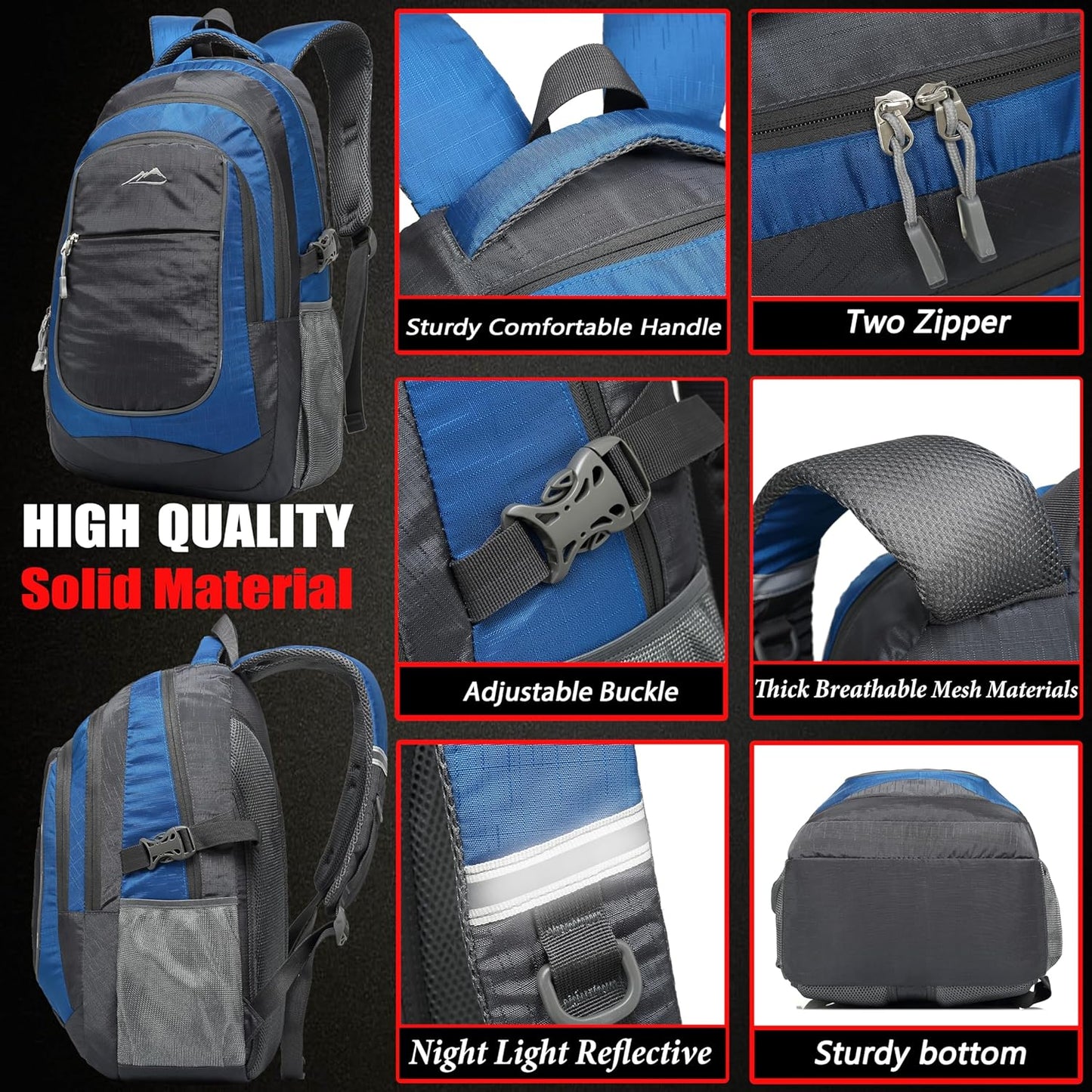 ProEtrade Backpack Bookbag for College Sturdy Travel Business Hiking Fit Laptop Up to 15.6 Inch Multi Compartment Gifts for Men Women Night Light Reflective (Blue)