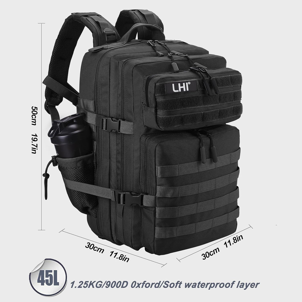 LHI Military Tactical Backpack for Men and Women 45L Army 3 Days Assault Pack Bag Large Rucksack with Shoe Compartment
