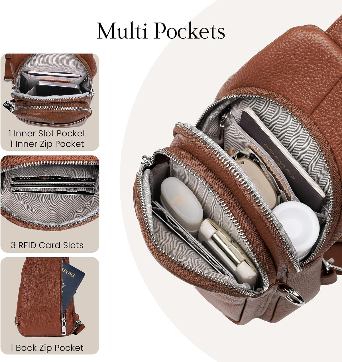 befen Genuine Leather Small Sling Bag for Women Anti-Theft Crossbody Chest Bags Fanny Packs for Travel with RFID Card Slots