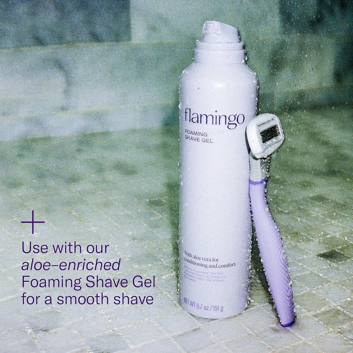 Flamingo Shaving Razor Set for Women - Original Razor Handle, 4 Blade Refills, and Shower Holder - Lilac