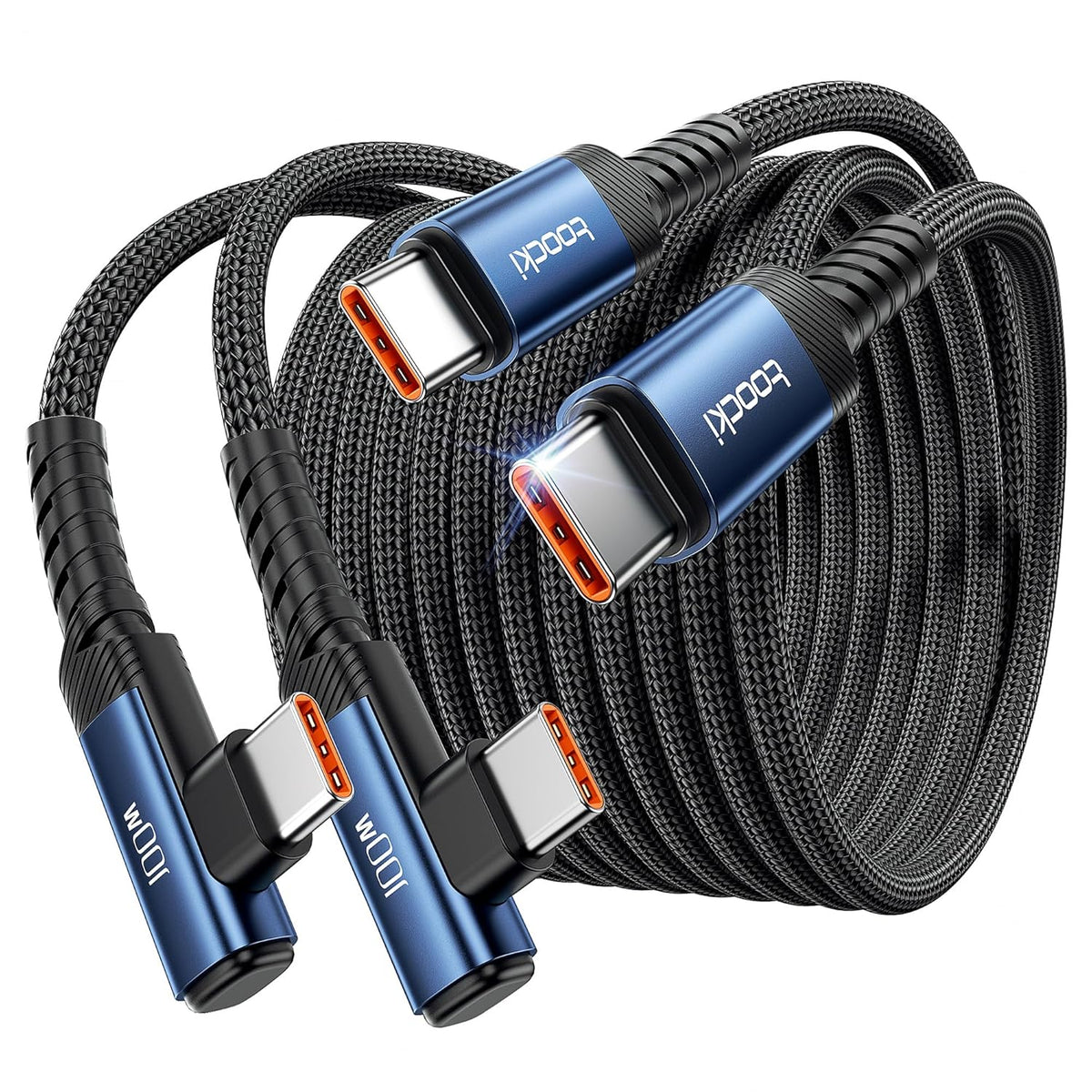 USB C Cable [2Pack, 10ft] 100W Right Angle Fast Charging Cord, Nylon Braided USB 2.0 Cable for iPhone 17 16 15 Pro Plus Pro Max Air, iPad Pro, Galaxy S24 S23, Switch, MacBook Pro, Pixel
