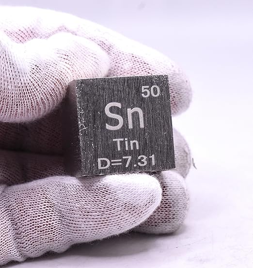 1" 25.4mm Tin Stannum Metal Cube Sn up to 99.9% Pure Periodic Table Element Engraved Density Collection Science Education Display Block Cube + Acrylic Case Box - 1PC