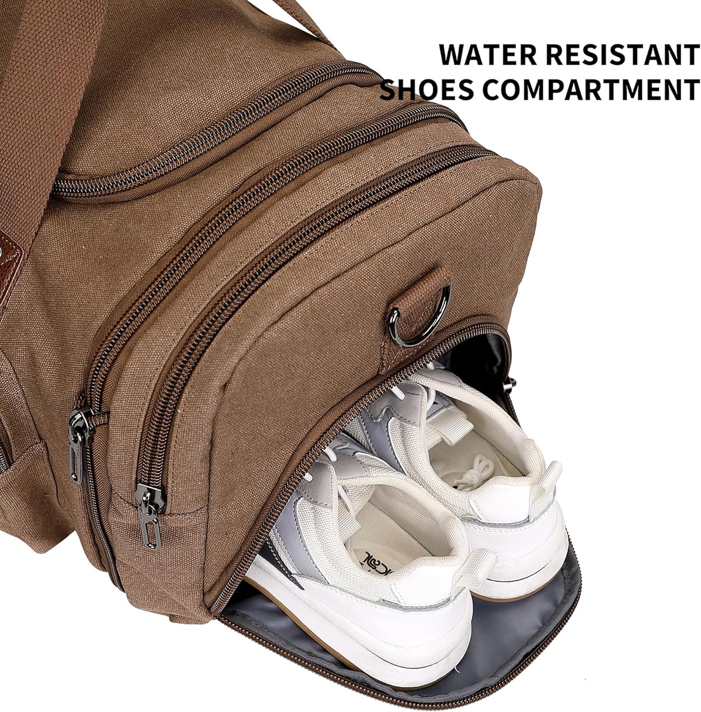 WITZMAN Mens Duffle Bags for Traveling Canvas Weekender Travel Bag Expandable Overnight Bag Carry on Bag(A8007 Brown)