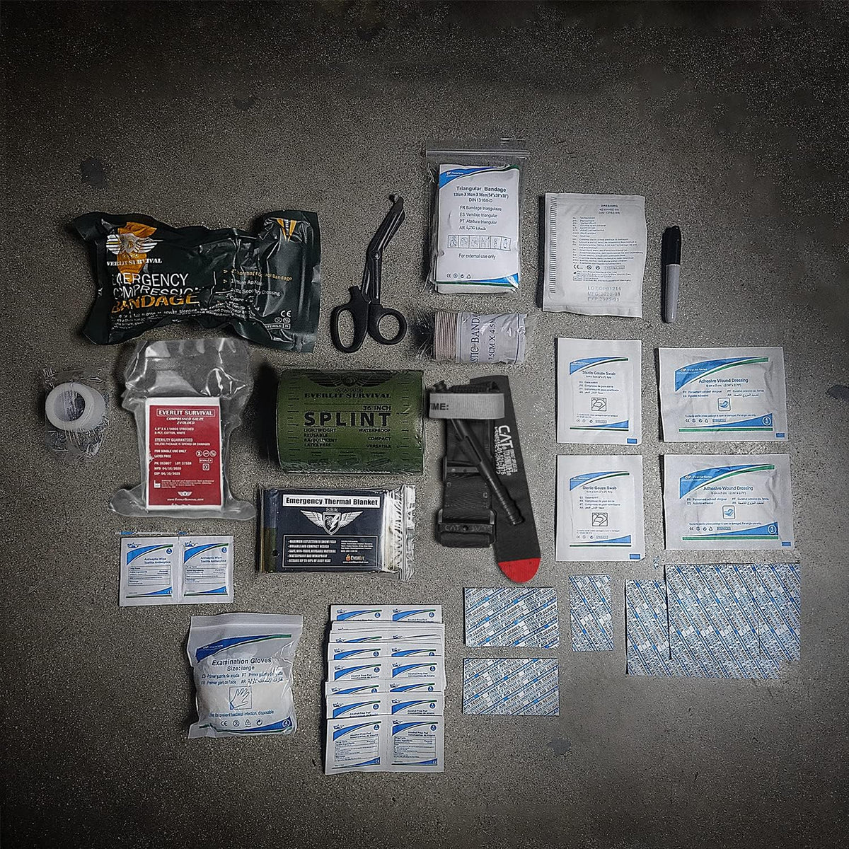 EVERLIT Emergency Trauma Kit, CAT GEN-7 Tourniquet 36" Splint, Military Combat Tactical IFAK for Critical Wounds First Aid, Gun Shots, Severe Bleeding Control (Camouflage)