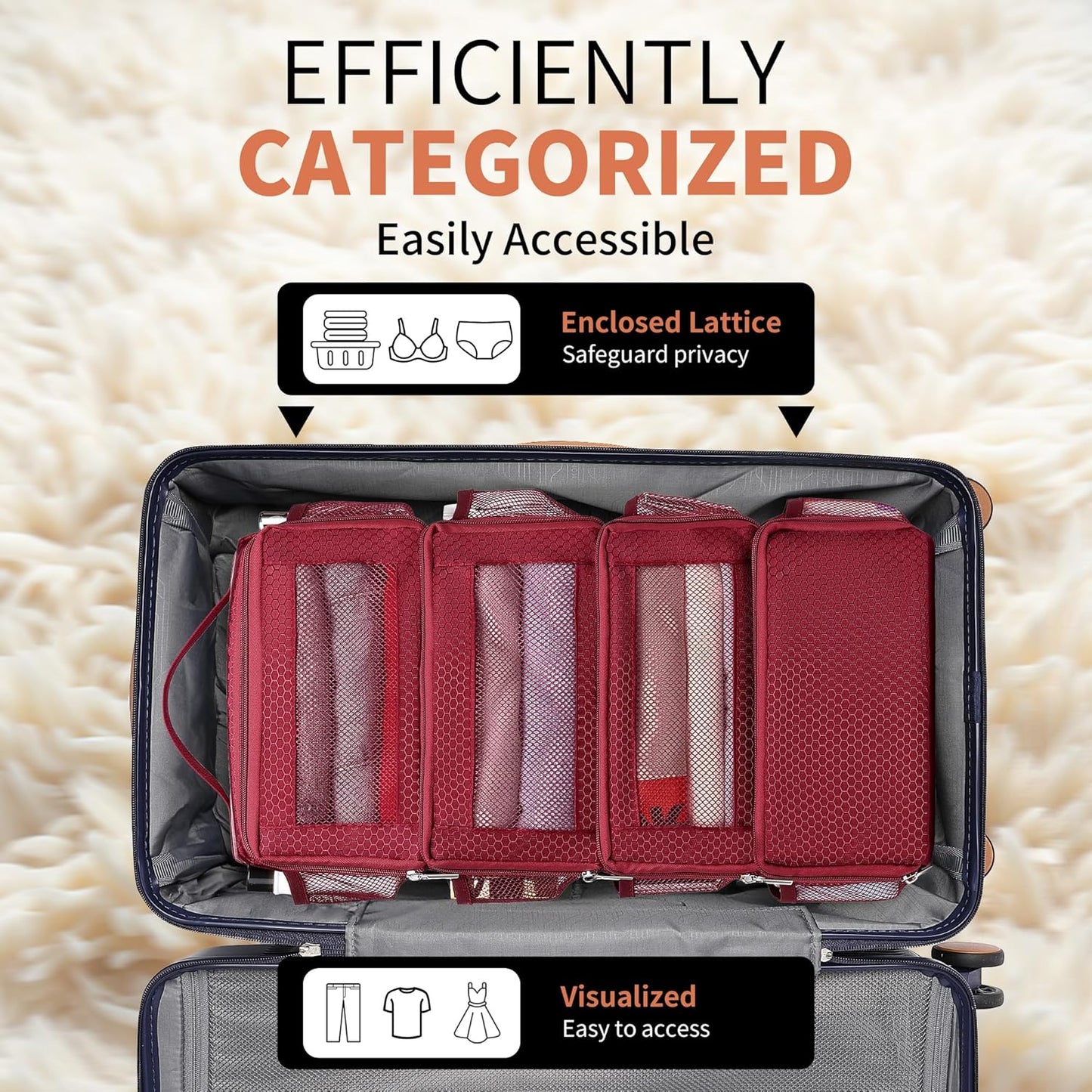 Suitcase Organizer Travel Bags Organizer for Luggage Compression Hanging Packing Cubes for Travel Carry on Closet (Bag Only)