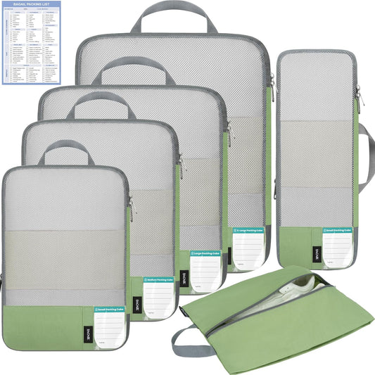 BAGAIL 6 Set/4 Set Lightweight Compression Packing Cubes for Travel, Anti-Tearing Expandable Organizer Bags for Suitcase
