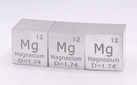 1" 25.4mm Magnesium Metal Cube Mg up to 99.9% Pure Periodic Table Element Engraved Density Collection Science Education Display Block Cube + Acrylic Case Box - 1PC