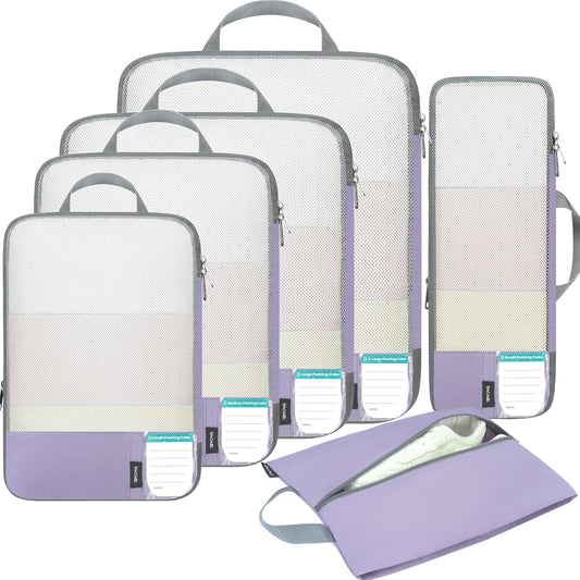 BAGAIL 6 Set/4 Set Lightweight Compression Packing Cubes for Travel, Anti-Tearing Expandable Organizer Bags for Suitcase