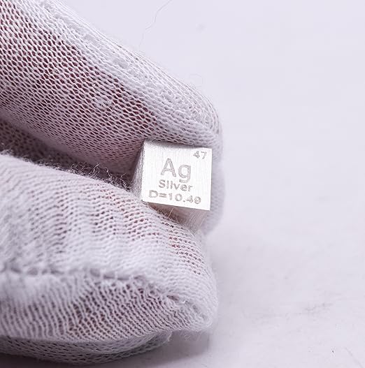 0.39" 10mm Silver Argentum Metal Cube Ag up to 99.9% Pure Periodic Table Element Engraved Density Collection Science Education Display Block Cube + Acrylic Case Box - 1PC