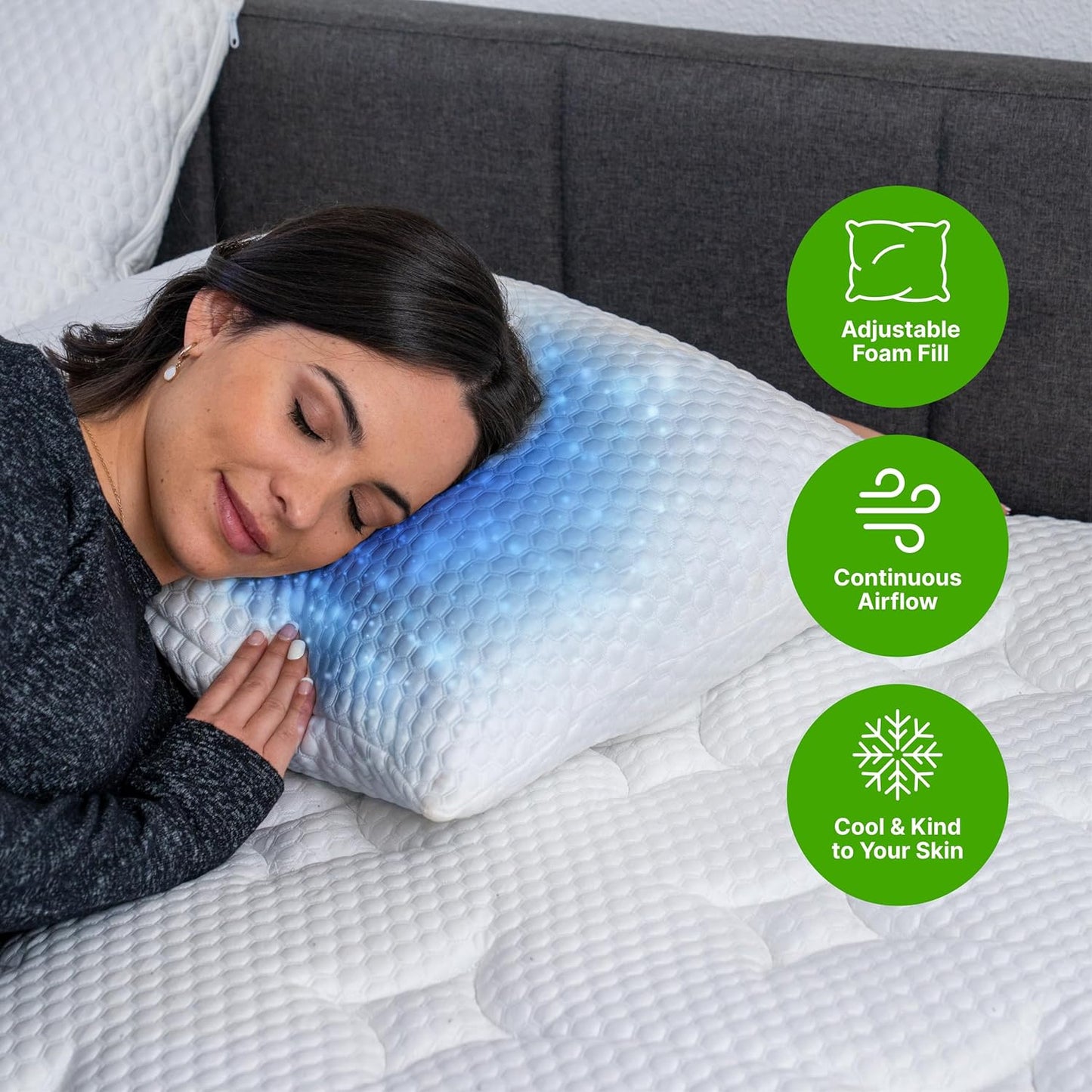 GhostBed Shredded Memory Foam Pillow with Adjustable Gel Memory Foam and Cooling Breathable Cover - King Size Shredded Memory Foam Pillows CertiPUR-US Certified 1-Pack