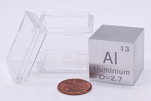 1" 25.4mm Aluminium Metal Cube Al up to 99.9% Pure Periodic Table Element Engraved Density Collection Science Education Display Block Cube + Acrylic Case Box - 1PC