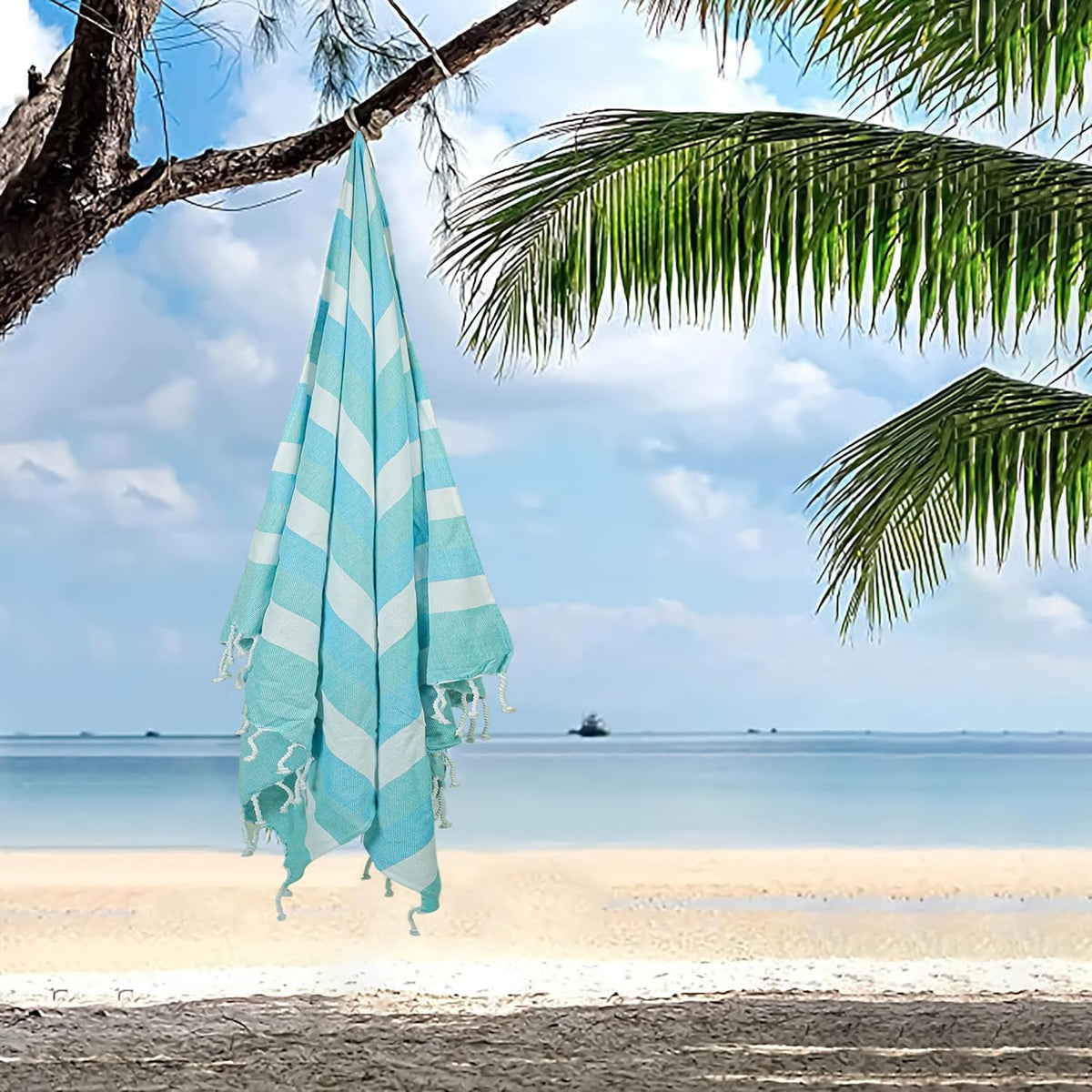 HILLFAIR Cotton Turkish Beach Towels, Quick Dry Lightweight Sand Free Peshtemal Towel for Bath Swim Yoga Spa Travel, Beach Accessories, Oversized Cotton Turkish Towels (39 x 72 inch- 4 Pack Sea)
