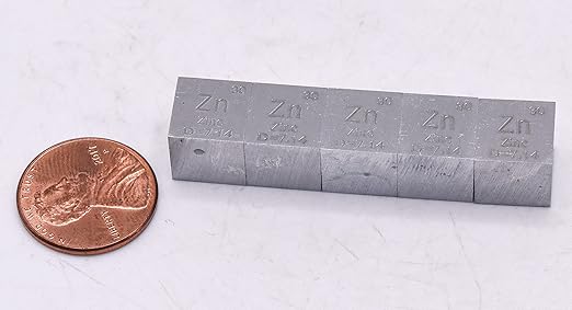 0.39" 10mm Zinc Zn Metal Cube up to 99.9% Pure Periodic Table Element Engraved Density Collection Science Education Display Block Cube + Acrylic Case Box - 1PC