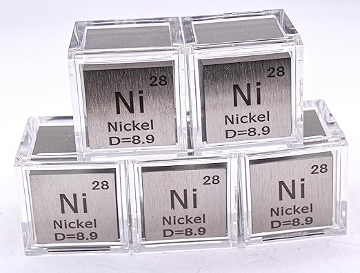 1" 25.4mm Nickel Metal Cube Ni up to 99.9% Pure Periodic Table Element Engraved Density Collection Science Education Display Block Cube + Acrylic Case Box - 1PC