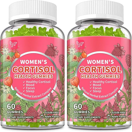 (2 Pack) Cortisol Gummies for Women,Cortisol Manager with Ashwagandha,Magnesium,L-theanine,Phosphatidylserine,Rhodiola Rosea,Black Pepper for Mood Support,Sleep,Apple Flavor,60 Day Supply