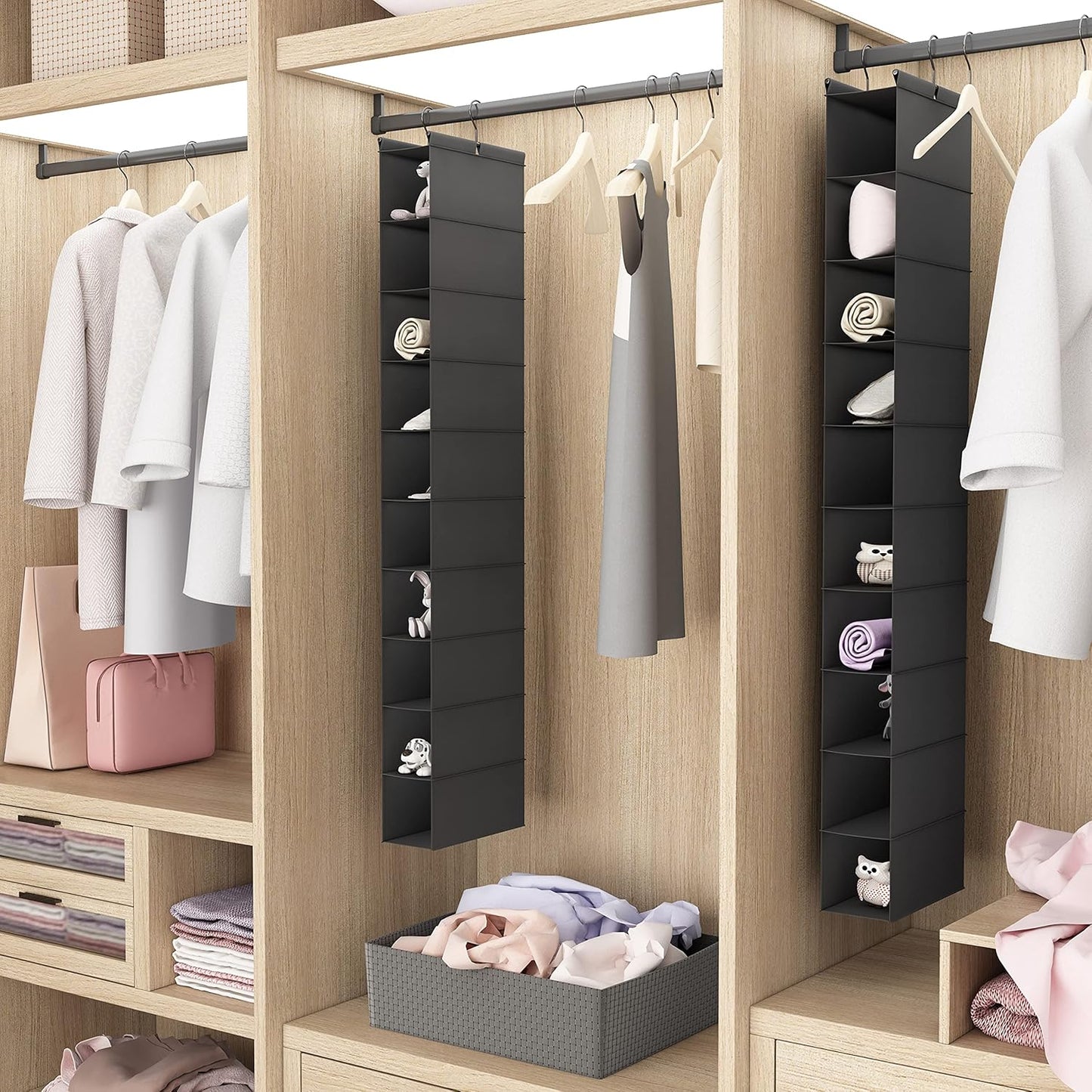 MAX Houser 10-Shelf Hanging Shoe Shelf Organizer, Hanging Shoe Storage for Closet,Pack of 2 (Black)