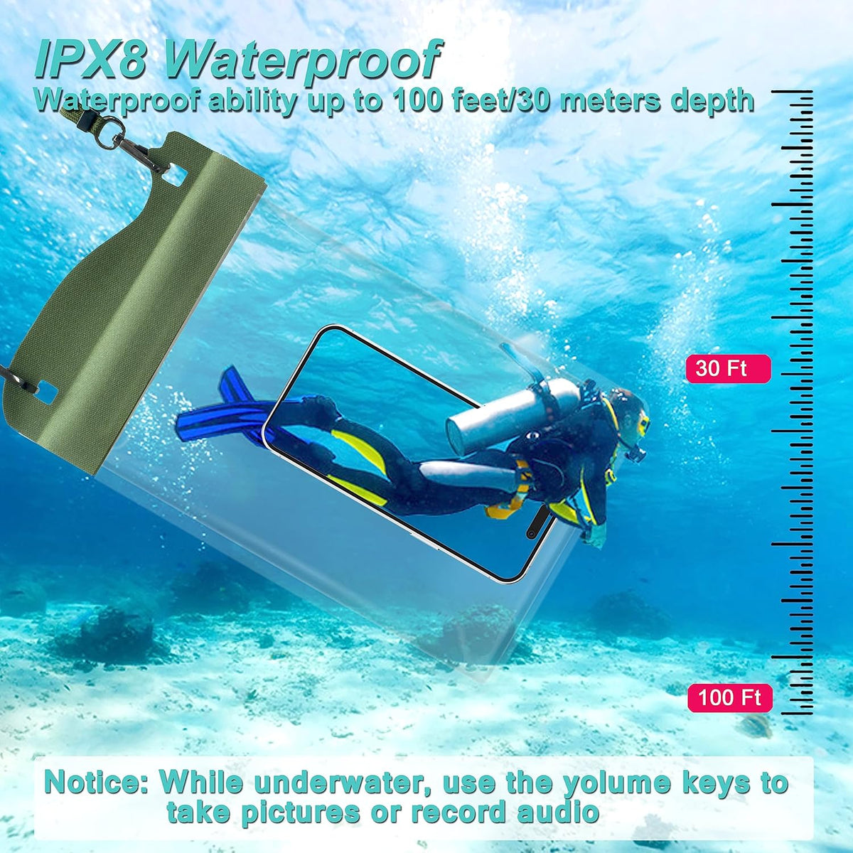 Large Watperproof Pouch 2 Pack [Up to 11.3"], IPX8 Waterproof Cell Phone Case Dry Bag Pouch Compatible with iPhone 14 13 12 Pro Max, Galaxy S23 Ultra S22 or iPad mini, Army Green+Yellow