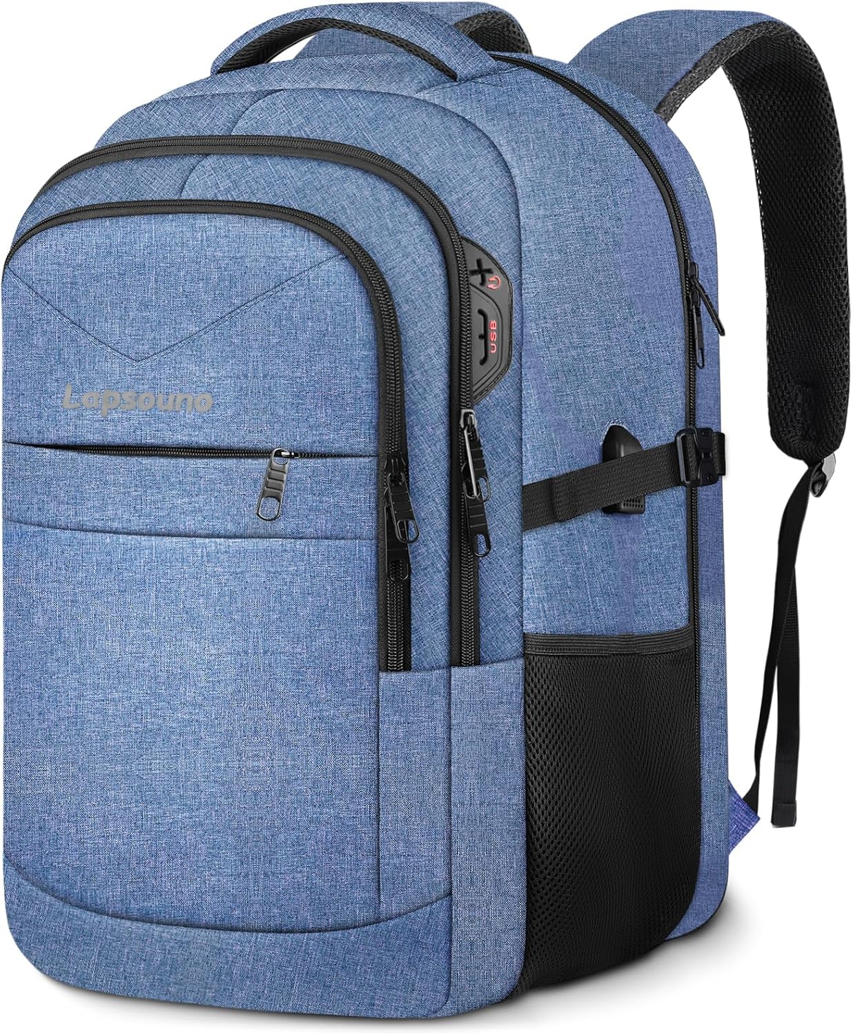 Lapsouno Travel Laptop Backpack, Travel Backpack, TSA Laptop Backpack, 15.6 inch Bag with USB Port, TSA Friendly Water Resistant College School Business Computer Bag Backpack Men Women, Blue