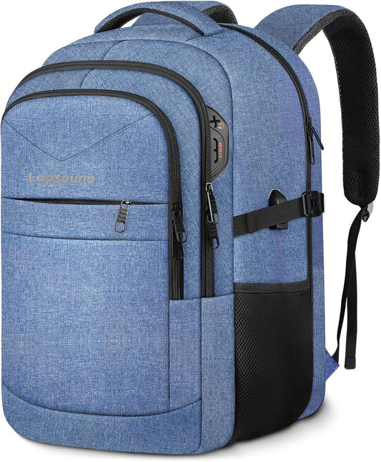 Lapsouno Travel Laptop Backpack, Travel Backpack, TSA Laptop Backpack, 15.6 inch Bag with USB Port, TSA Friendly Water Resistant College School Business Computer Bag Backpack Men Women, Blue