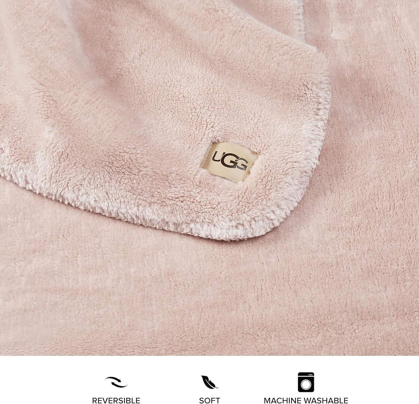 UGG Whitecap Plush Throw Blanket Fleece Lightweight Soft Throw for Couch or Bed Luxury Home Decor for Living Room Washable Hypoallergenic Blankets for Dorm Decor, 50-inch x 70-inch, Light Pink Quartz