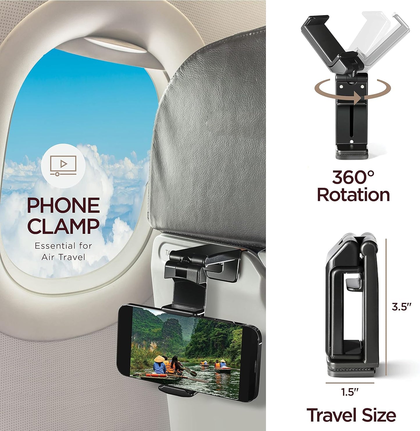 Airplane Neck Pillow Includes Travel Pillow + Airplane Phone Holder Mount + Eye Masks + Foot Hammock + Earplugs for Travel, 100% Pure Memory Foam Travel Pillow, 5 Pc Travel Kit, 2 Pack
