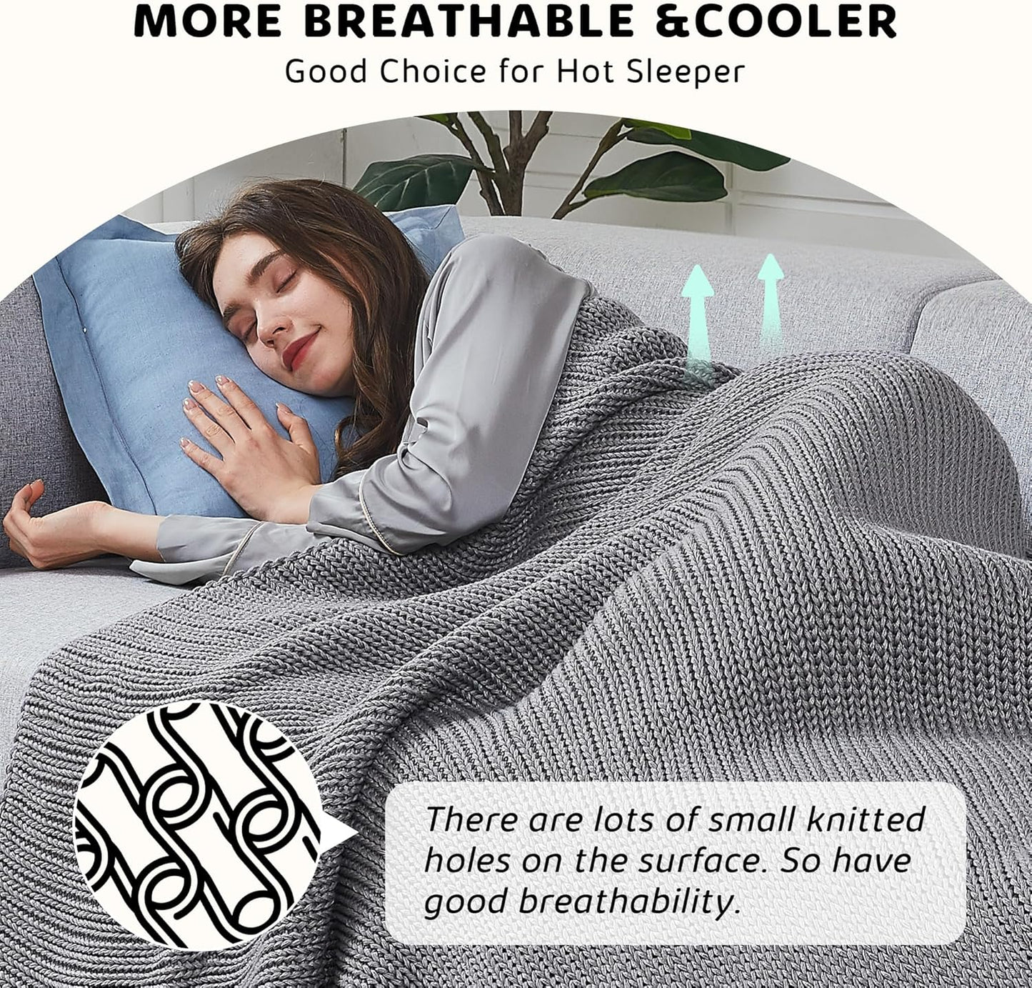 L'AGRATY Knitted Weighted Blanket - 48"x72" 15lbs Cooling Chunky Knit Heavy Blanket for Adults Braided Crochet Throw Thick Cable Yarn Knit Decorative No Beads Evenly Weighted Machine Washable