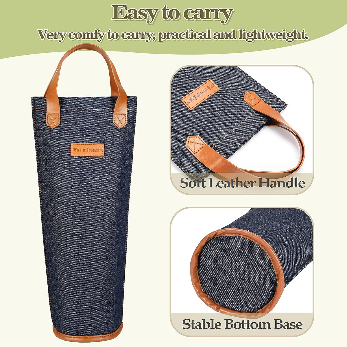 Tirrinia Single Wine Carrier Tote, Insulated Wine Cooler Bag for Travel, Picnic, & Wine Gifts – Thermal Padded Wine Bottle Holder Tote for Men & Women, Wine Gift for Wine Lovers,Dark Blue