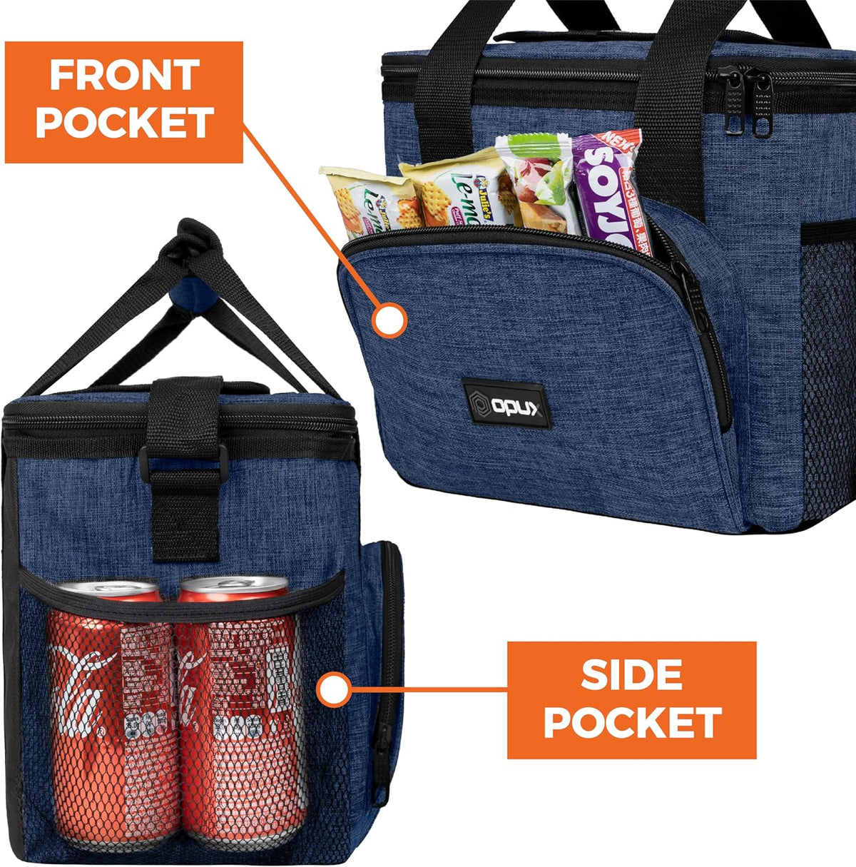 OPUX Soft Cooler Bag, Insulated Collapsible Lunch Cooler Tote for Men Work Camping Beach Travel, Portable Soft Sided Leakproof Waterproof Large Lunch Bag Box with Shoulder Strap 24 Cans, Heather Navy