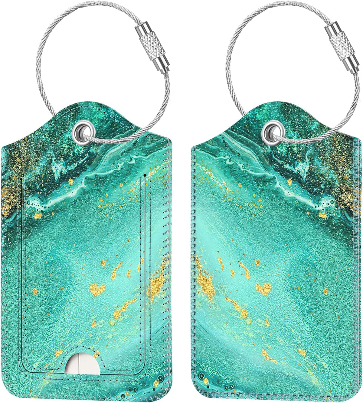 Fintie Luggage Tags, Privacy Cover ID Label with Stainless Steel Loop and Address Card for Travel Bag Suitcase, Aqua Wave (2 Piece)