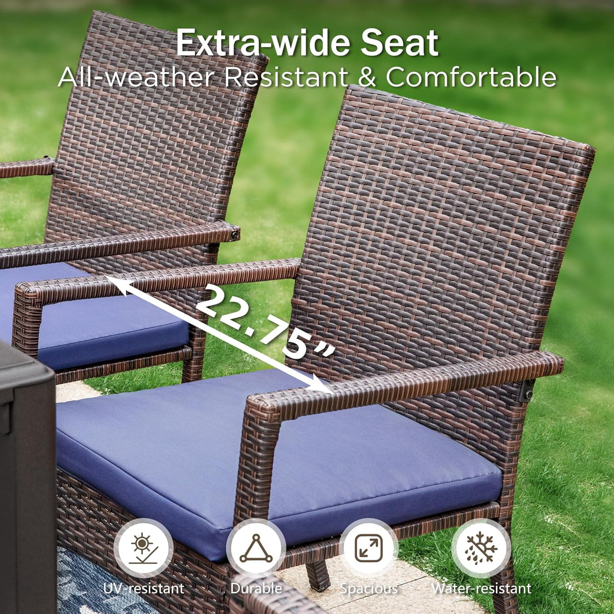 PHI VILLA Patio Wicker Chair Set of 2, Outdoor Modern PE Rattan Armchair with Removable Cushions for Deck, Porch, Balcony