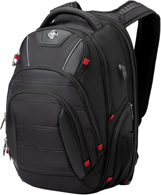 Swissdigital Design Travel Backpack for men, TSA Friendly USB Charging RFID Protection Business Backpack Fits 15.6" Laptops Black | J14-BR