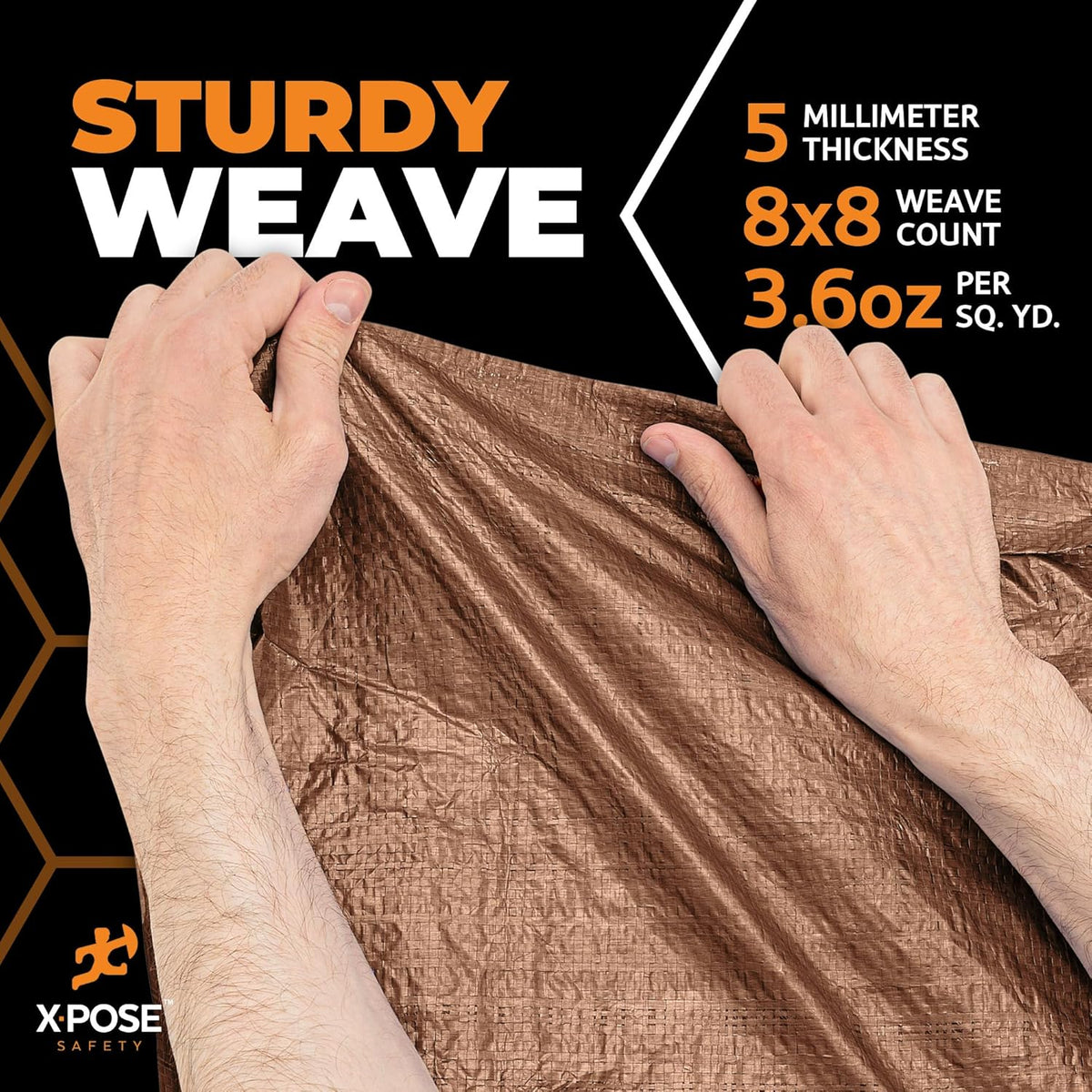 Multipurpose Protective Cover Brown Poly Tarp 5' x 7' - Durable, Water Resistant, Weather Resistant - 5 Mil Thick Polyethylene - by Xpose Safety