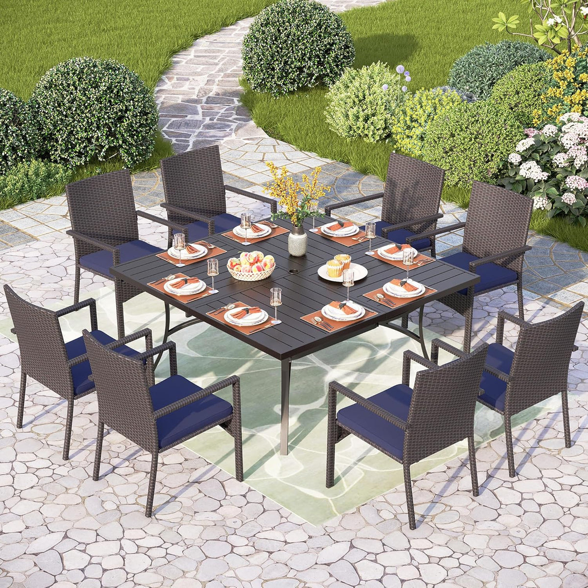 PHI VILLA Patio Wicker Chair Set of 2, Outdoor Modern PE Rattan Armchair with Removable Cushions for Deck, Porch, Balcony