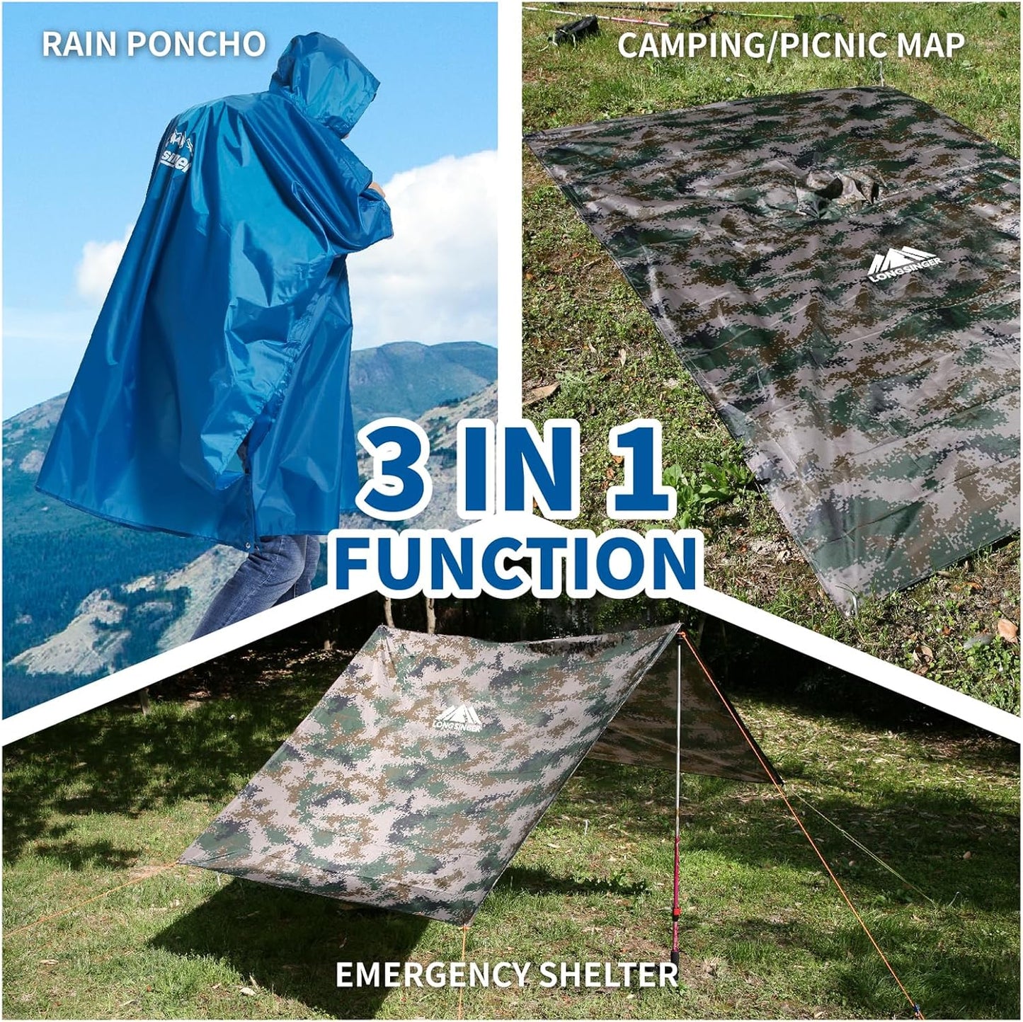 longsinger Hooded Rain Poncho for Adult with Pocket Waterproof Lightweight Unisex Raincoat for Hiking Camping Emergency