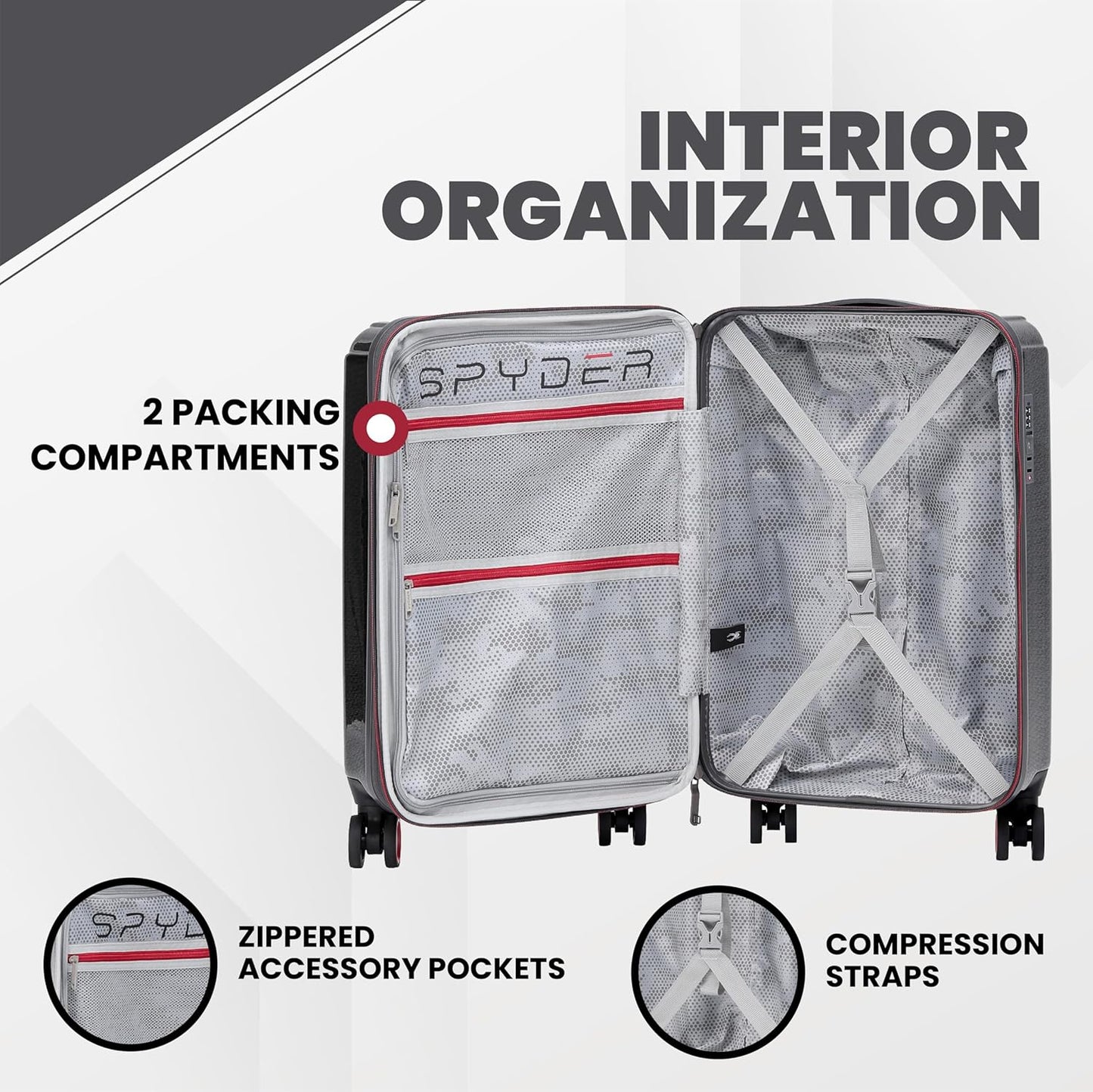 Spyder Traverse 20 Inch Carry On Expandable Hardside Upright Suitcase with 360° Spinner Wheels, TSA Approved Lock, Charcoal