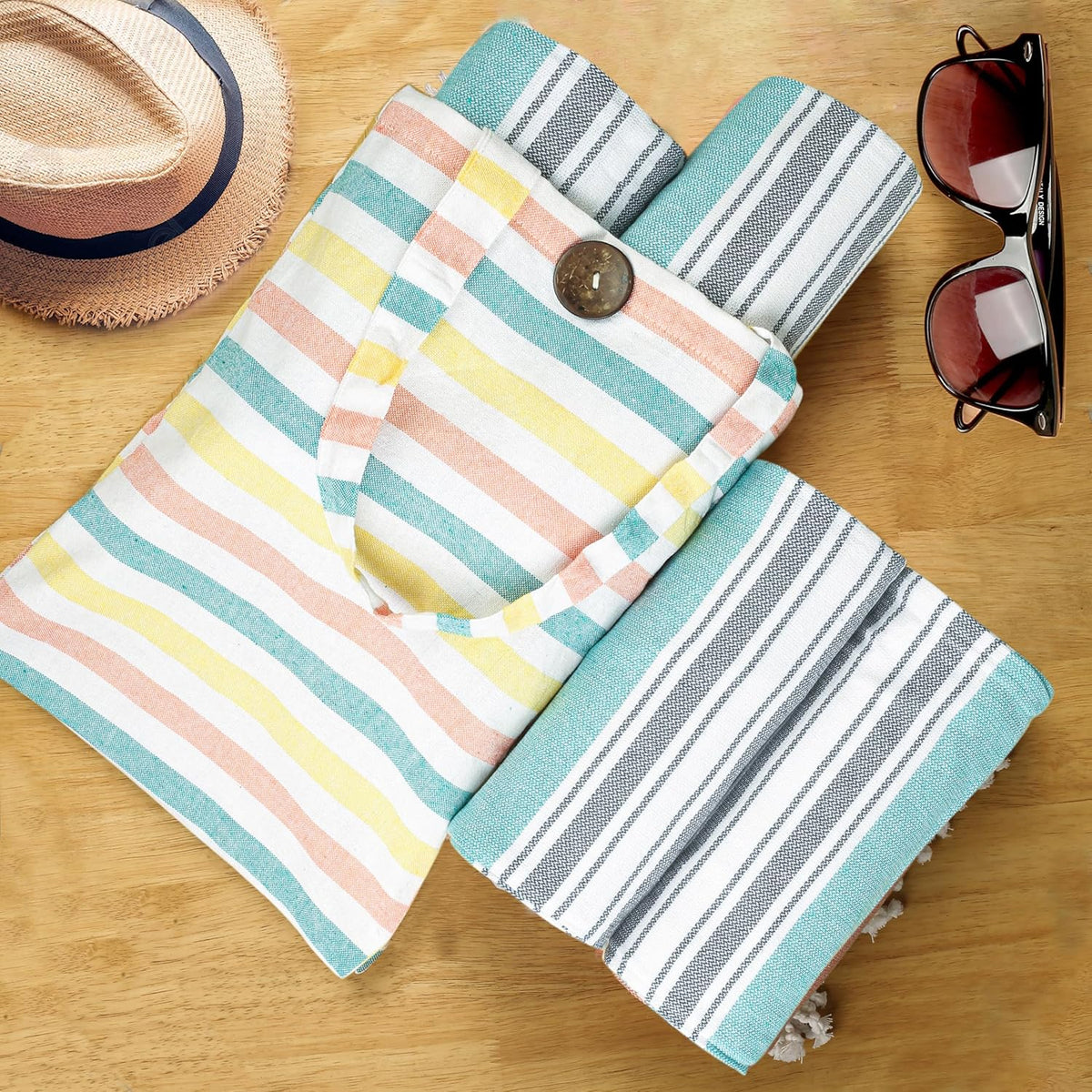 HILLFAIR Cotton Turkish Beach Towels, Quick Dry Lightweight Sand Free Peshtemal Towel for Bath Swim Yoga Pool Travel, Beach Accessories, Oversized Cotton Turkish Towel (39 x 72 inch- 4 Pack Aqua Grey)
