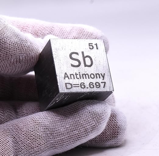 1" 25.4mm Antimony Metal Cube Sb up to 99.9% Pure Periodic Table Element Engraved Density Collection Science Education Display Block Cube + Acrylic Case Box - 1PC